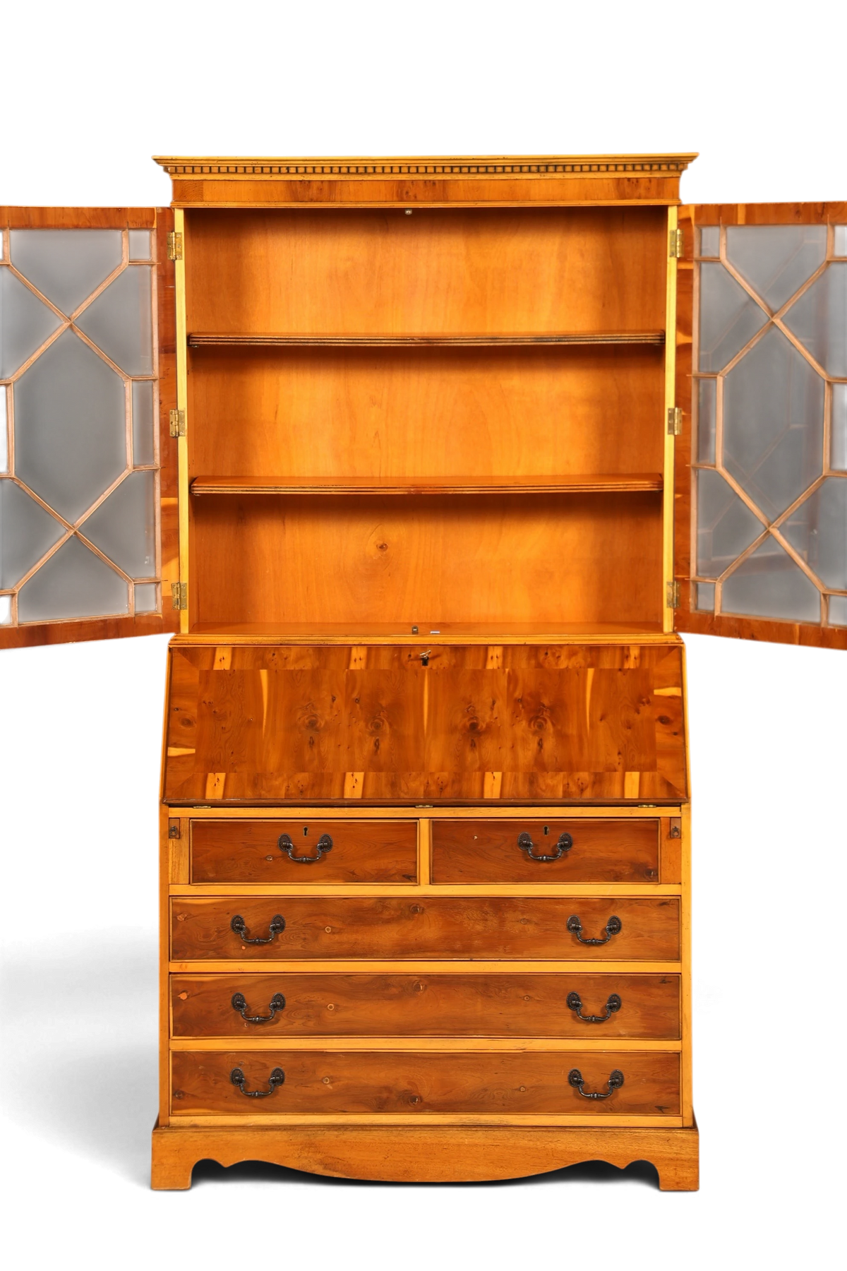 G011 Finish cm, Stilvoller Englischer Sekretär Büro Aufsatzsekretär Eibe Antik Stil Vitrinen Schrank UK
