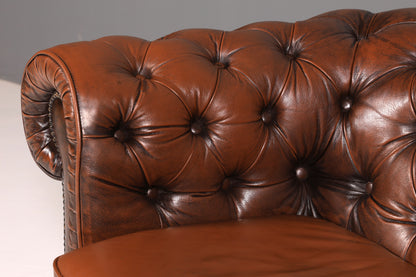 Wunderschönes Original Chesterfield 2-Sitzer Sofa Echt Leder Englische Couch England Polstersofa Antik Vintage Ledersofa