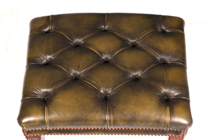Originaler Chesterfield Hocker Echt Leder Grün Englischer Fußhocker UK