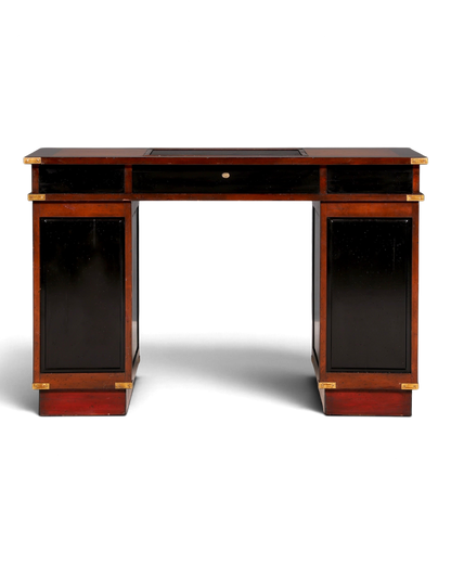 Hauptstadt Möblerei maritimer Schreibtisch im Military Chest Stil aus Holz mit schwarzer Lederauflage und Messing