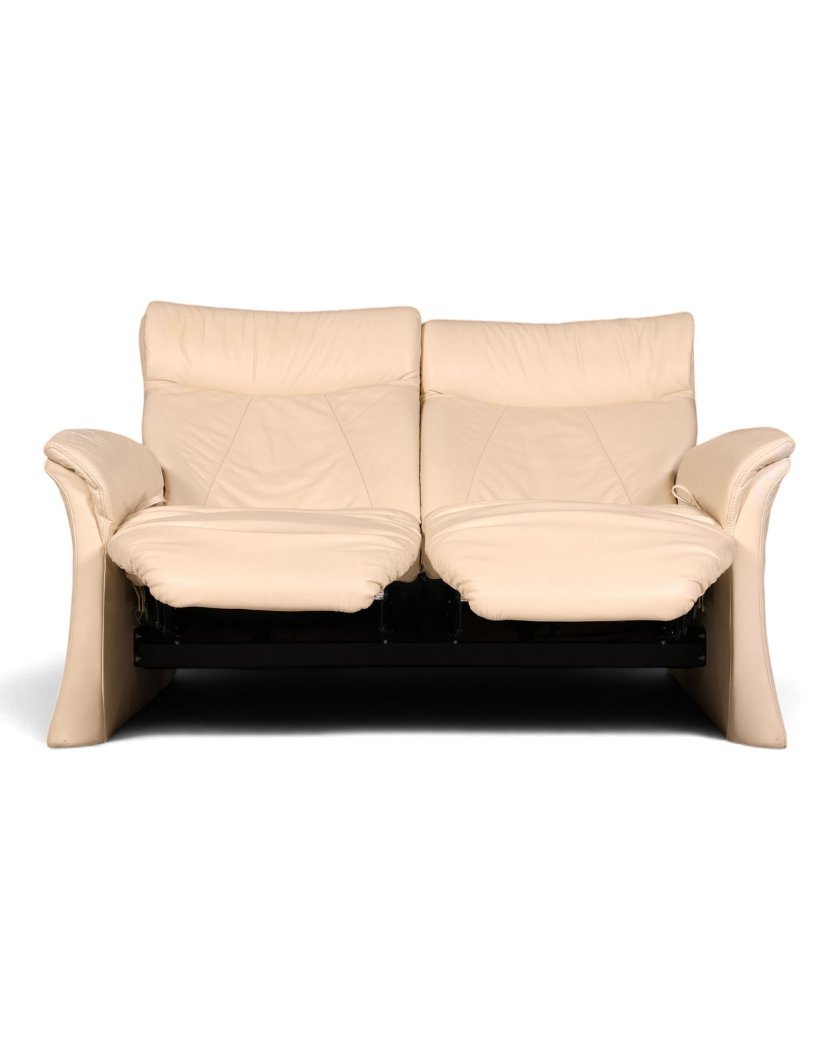 Hauptstadt Möblerei Zweisitzer-Sofa in Creme mit verstellbarer Relaxfunktion und weichem Lederbezug