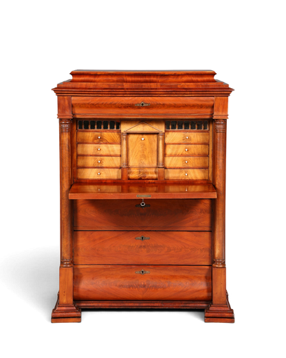 Hauptstadt Möblerei Biedermeier Sekretär aus massivem Echtholz mit ausgeklappter Schreibfläche und Schubladen