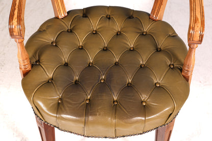 Magnifique fauteuil Chesterfield, chaise secrétaire Anno Dom, chaise de cuisine anglaise en cuir véritable, 2 sur 2