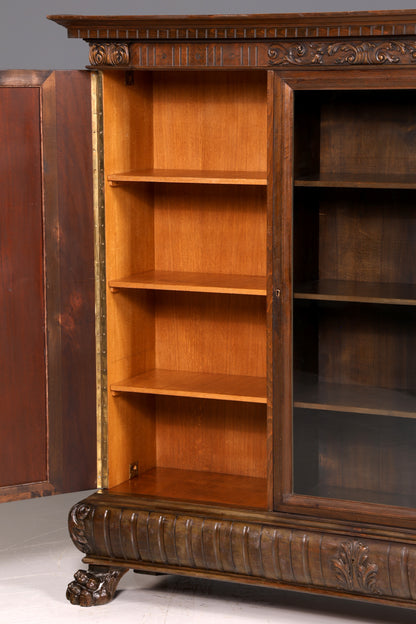 Impressionnante bibliothèque vitrine néo-Renaissance de style Gründerzeit, meuble de bureau, buffet, armoire antique en bois massif
