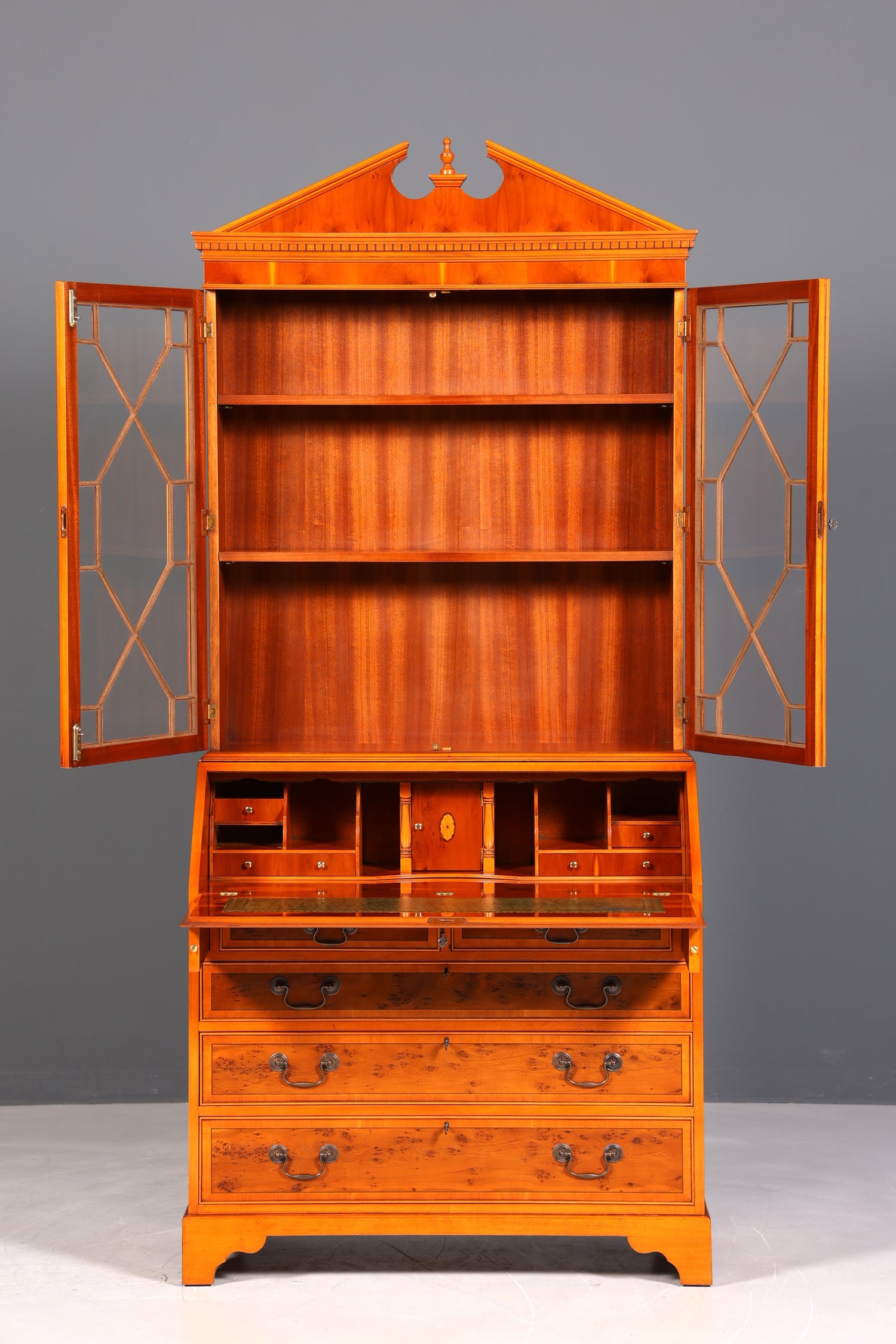 Bureau secrétaire anglais élégant, bureau de bureau, bois d&