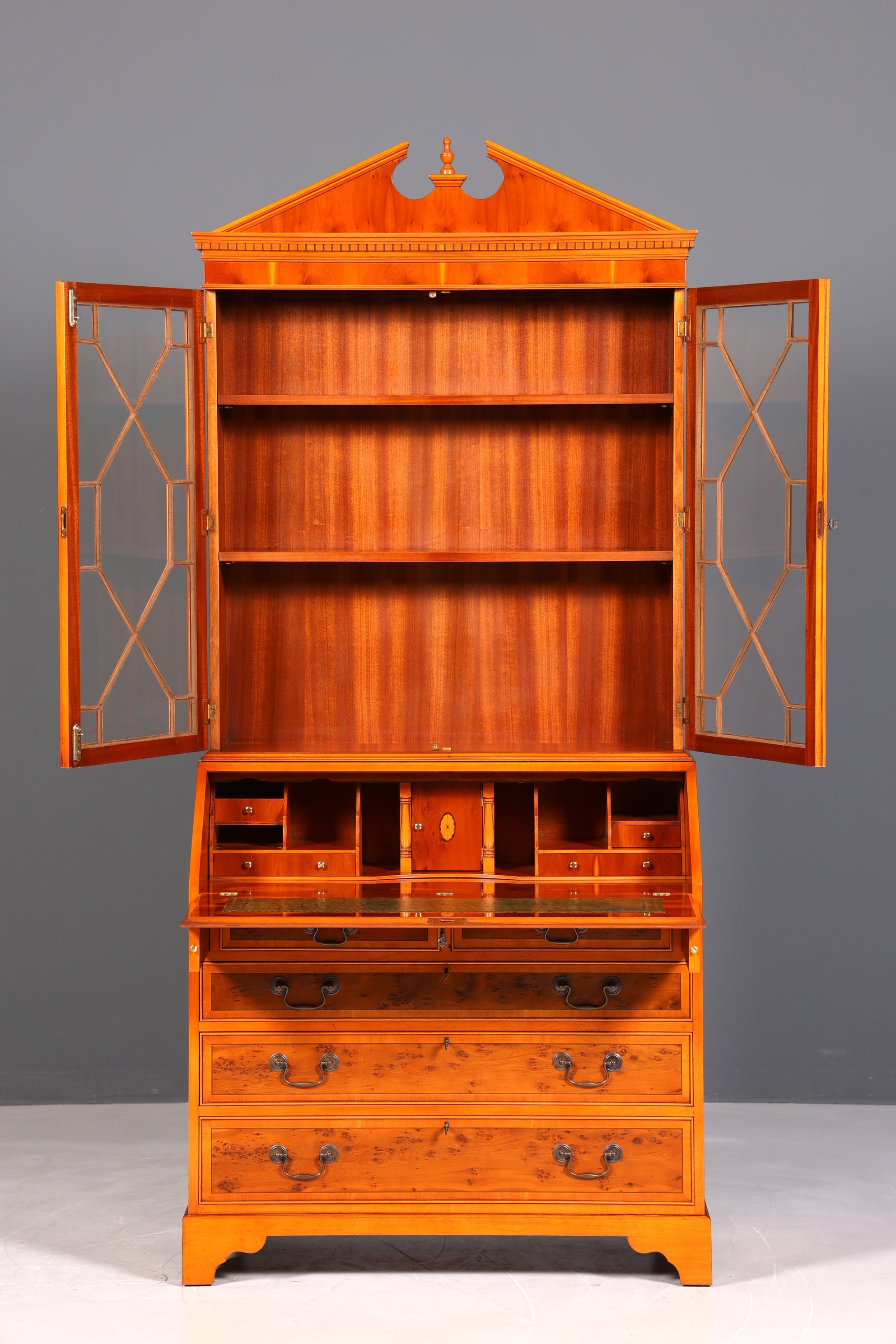 Bureau secrétaire anglais élégant, bureau de bureau, bois d&