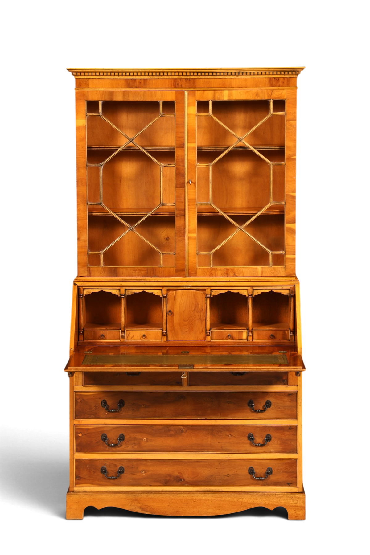 G011 Finish cm, Stilvoller Englischer Sekretär Büro Aufsatzsekretär Eibe Antik Stil Vitrinen Schrank UK