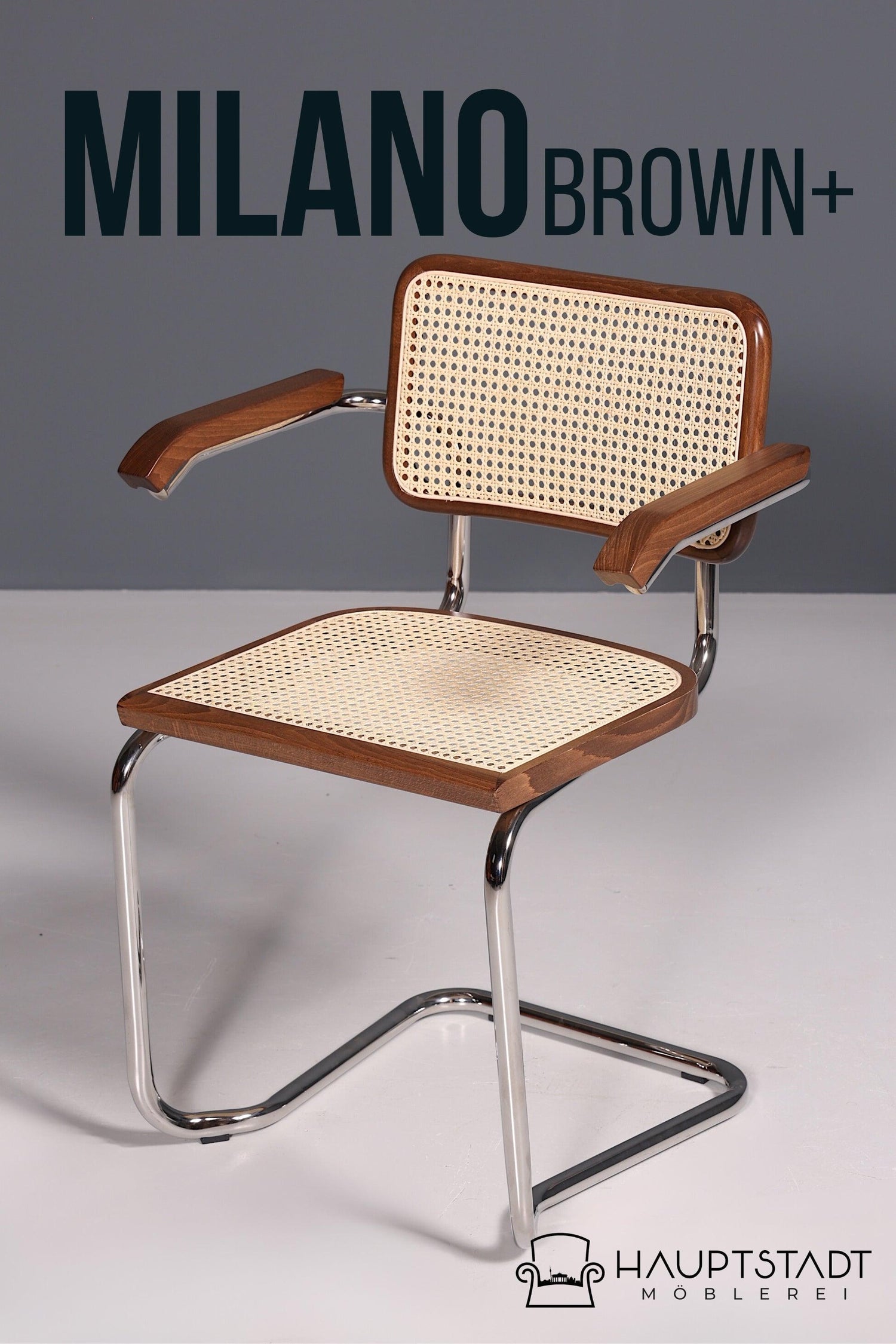 Korbgeflecht Freischwinger Armlehnstuhl "Milano" Made in Italy Braun Küchenstuhl Wippstuhl