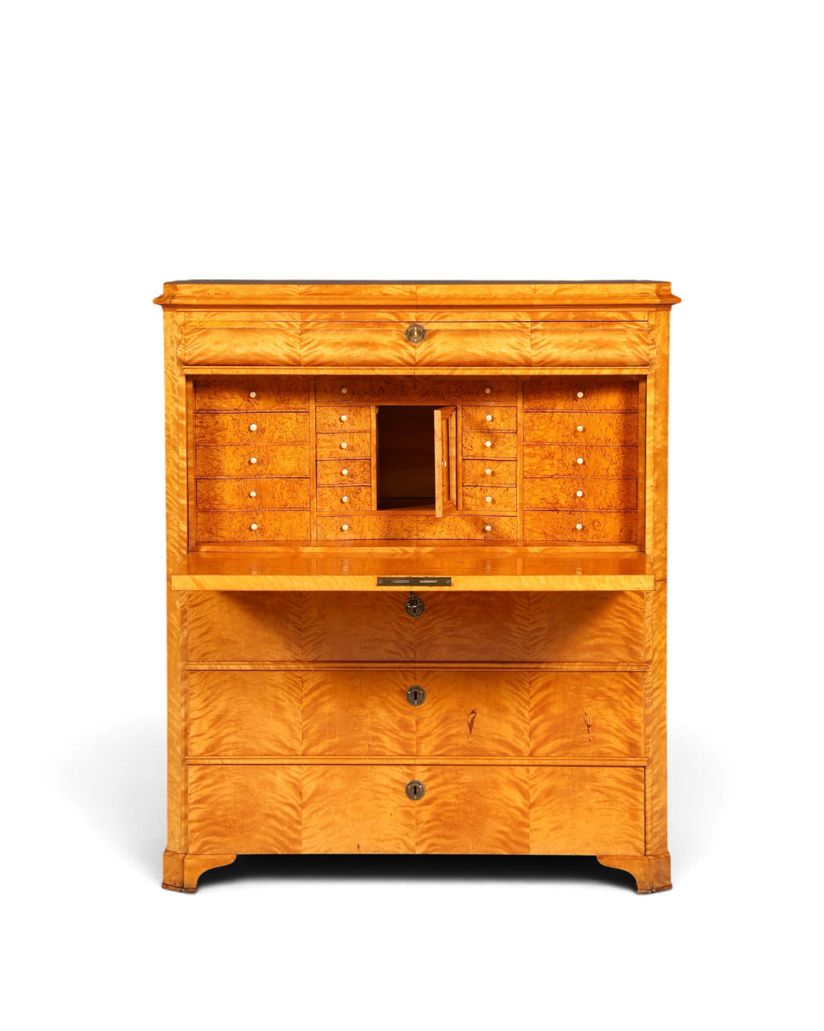 Hauptstadt Möblerei Biedermeier Sekretär aus hellem Echtholz mit vielen Schubladen und aufklappbarer Schreibfläche