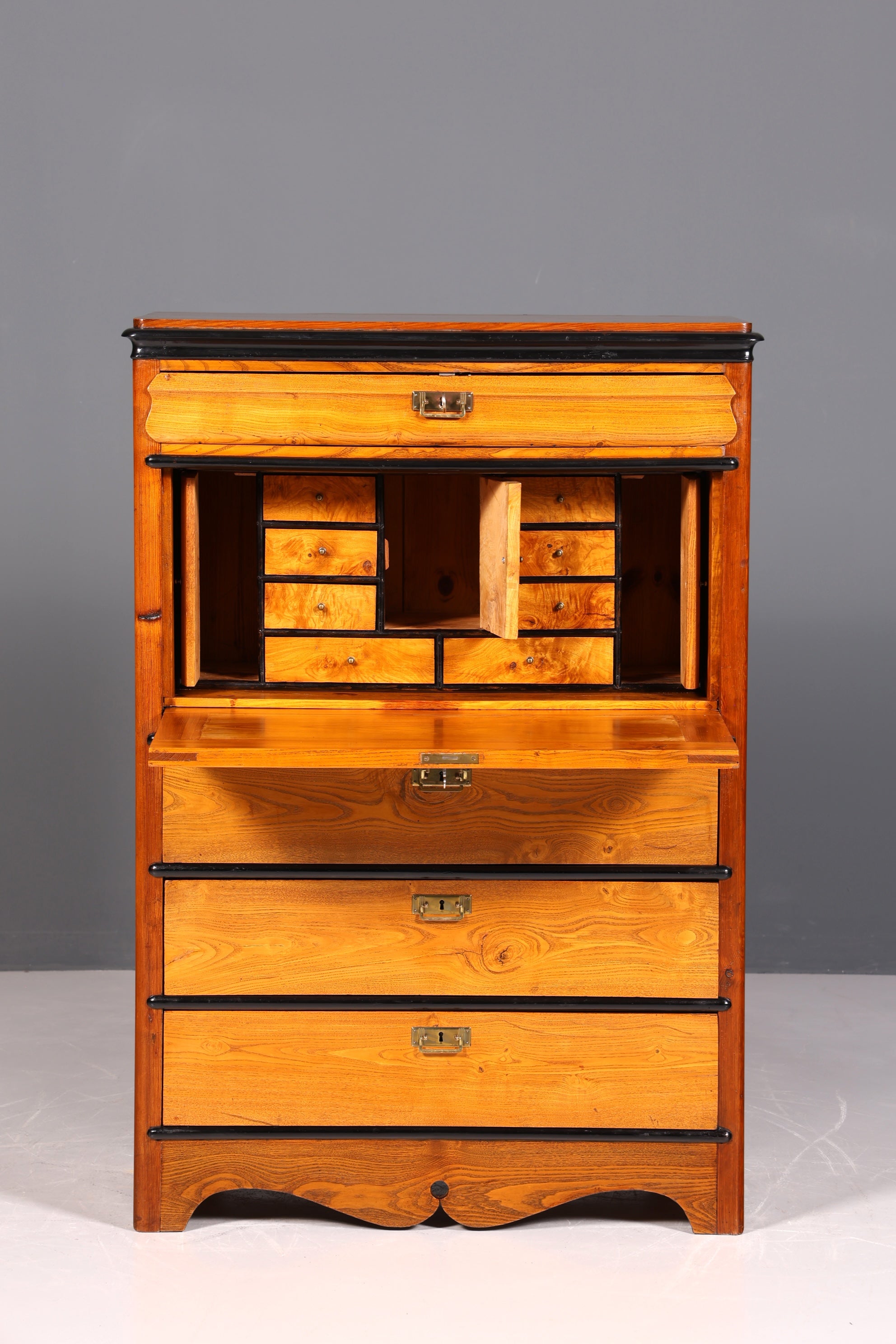 Secrétaire onirique Louis Philippe vers 1880, meuble ancien Gründerzeit, chiffonnier