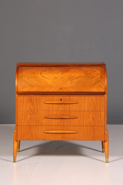 Magnifique secrétaire à rideau Mid-Century, commode de bureau, armoire vintage des années 60 en bois