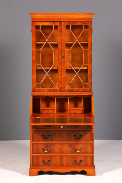 G311 Finish cm Stilvoller Englischer Sekretär Büro Aufsatzsekretär Eibe Antik Stil Vitrinen Schrank UK (Kopie)