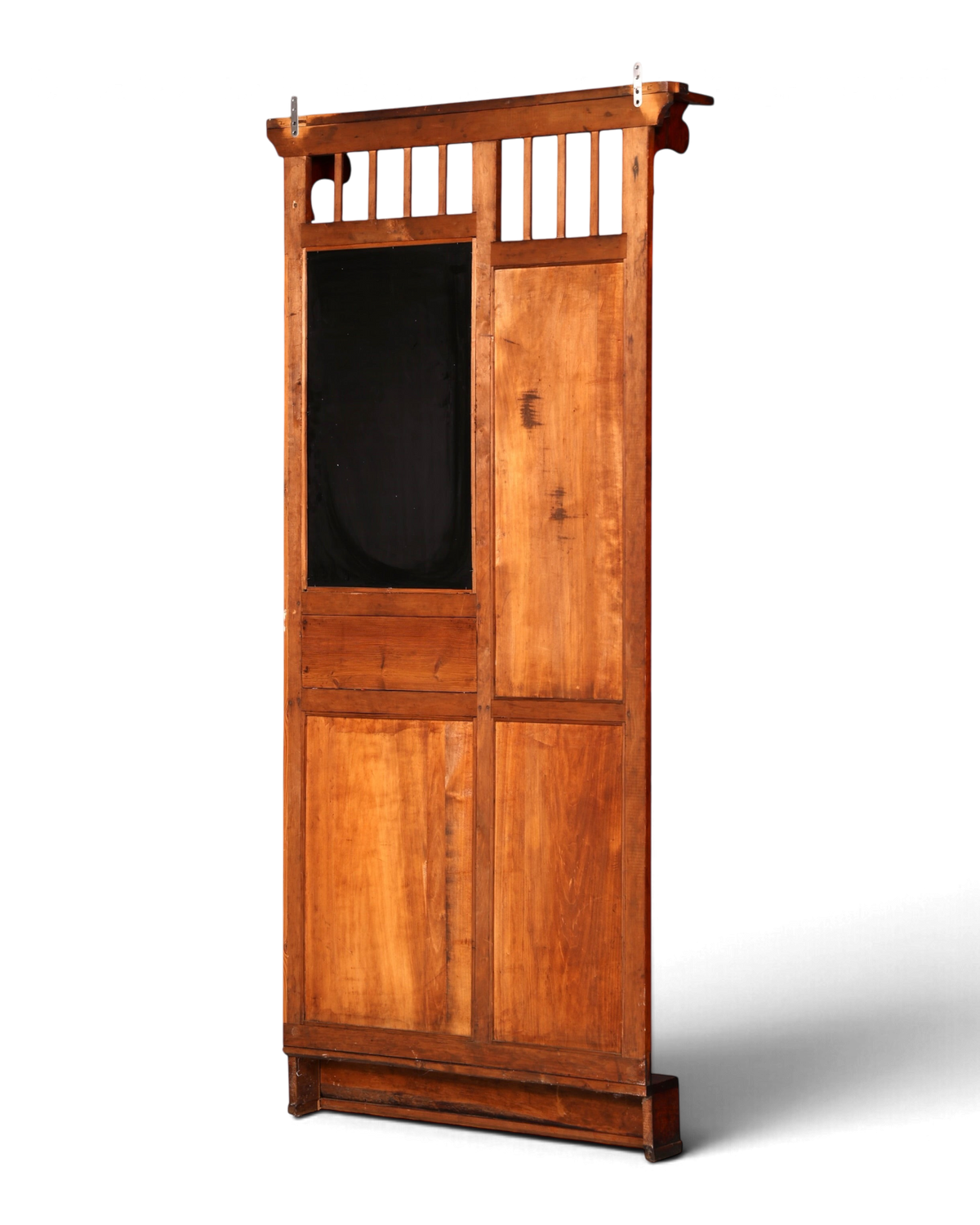Hauptstadt Möblerei antike Wandgarderobe aus Holz mit Spiegel und Ablage in braunem Naturholz-Finish
