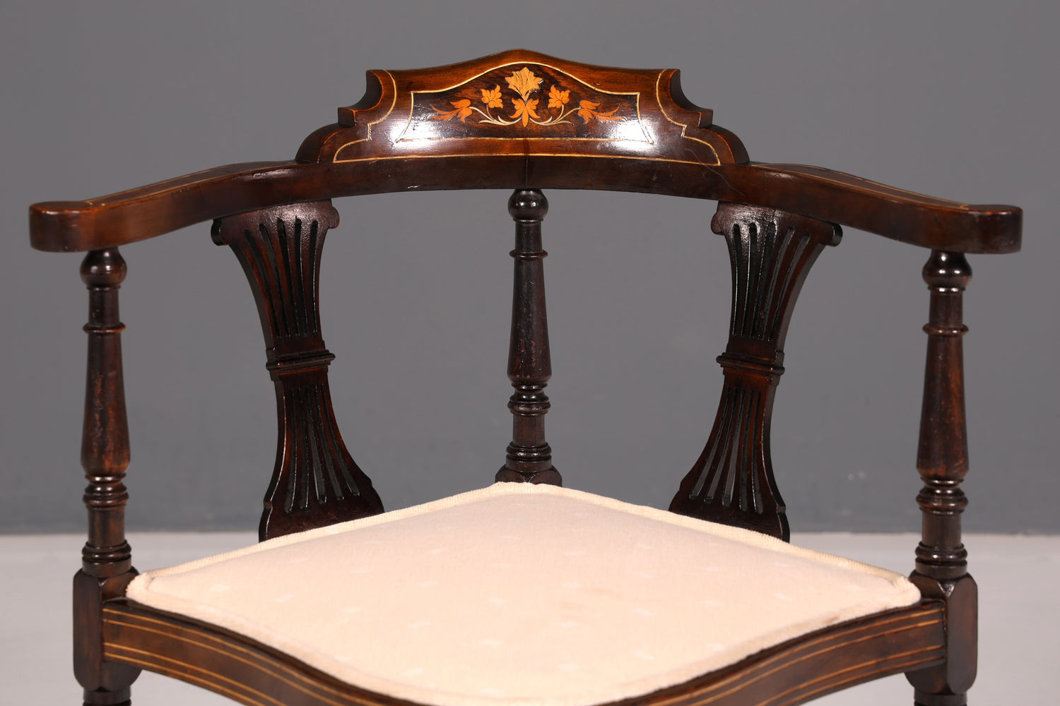 Wunderschöner Antiker Eckstuhl Corner Chair Englisch Edwardian Intarsien Armlehnstuhl Schreibtischstuhl Vintage 1 von 2