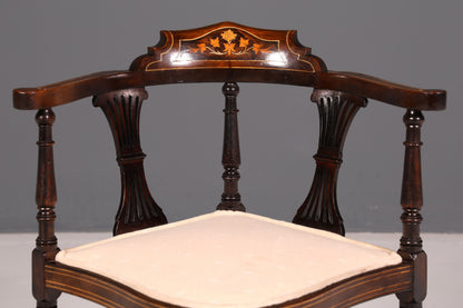 Wunderschöner Antiker Eckstuhl Corner Chair Englisch Edwardian Intarsien Armlehnstuhl Schreibtischstuhl Vintage 1 von 2