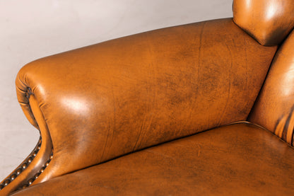 Magnifique fauteuil à oreilles Chesterfield original en cuir véritable anglais, fauteuil de maître, fauteuil relax inclinable, vintage