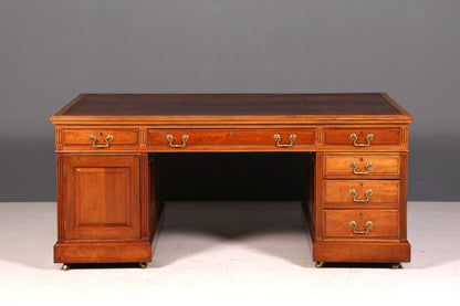 G146 Finish cm Wunderschöner Englischer Schreibtisch echt Lederauflage Bürotisch Antik Stil Office Desk