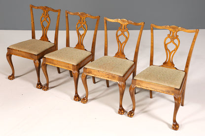 4x Wunderschöne Chippendale Stühle Barock Stil Stuhlset Polsterstuhl Set Englisch Küchenstühle Esszimmer Stühle