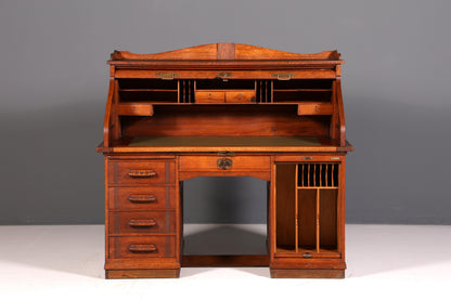 Magnifique secrétaire de style Bauhaus, bureau Art déco, secrétaire à rideau, antiquité vintage en chêne