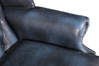 Hauptstadt Möblerei blaues Chesterfield 3-Sitzer Sofa aus Echtleder mit klassischer Knopfheftung und Ziernägeln