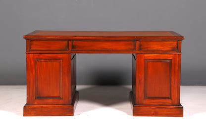 Magnifique bureau anglais en acajou, bureau de travail ancien, bureau professionnel, bureau partenaire