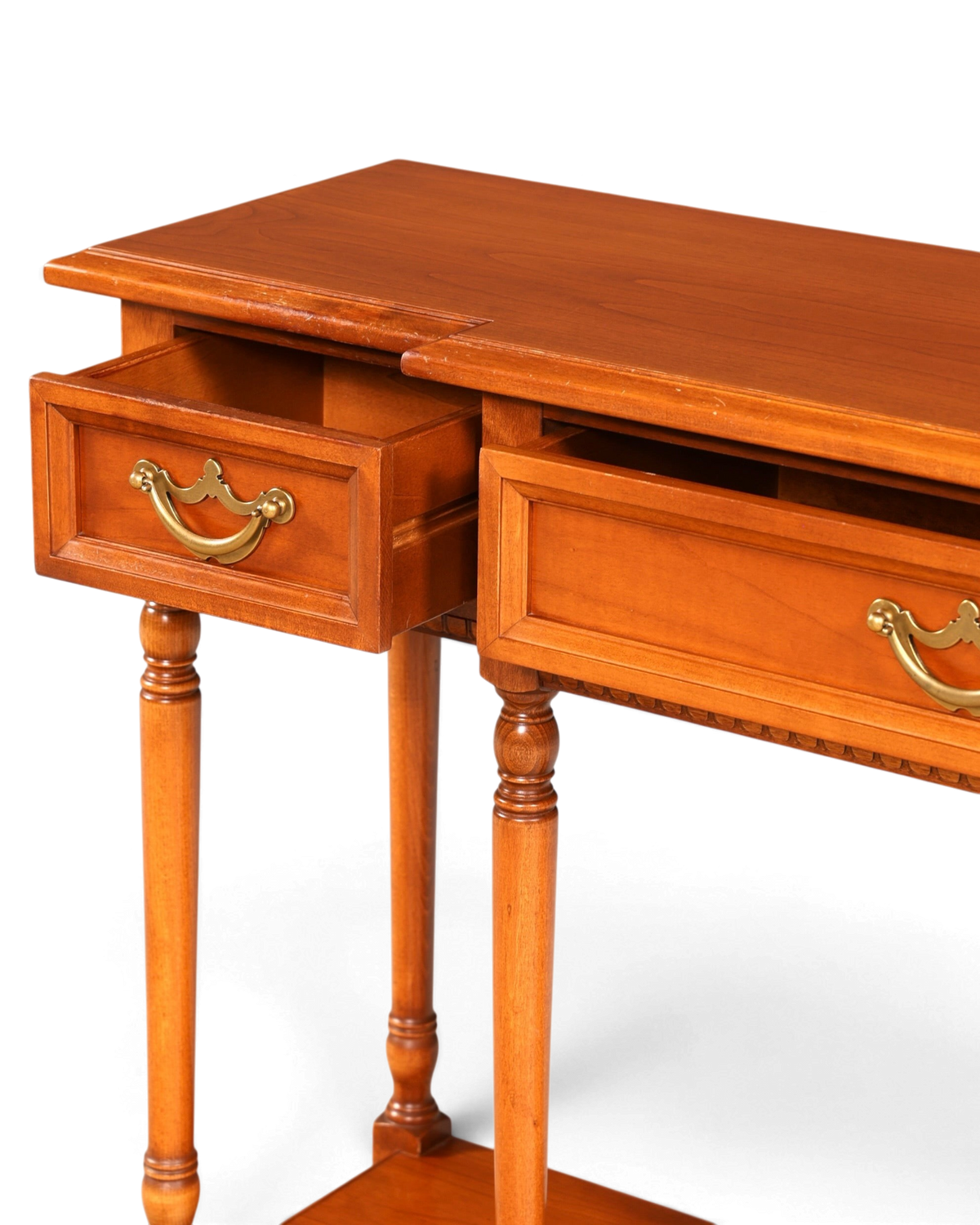 Hauptstadt Möblerei Selva Konsole aus massivem Holz mit drei Schubladen, Messinggriffen und gedrechselten Beinen