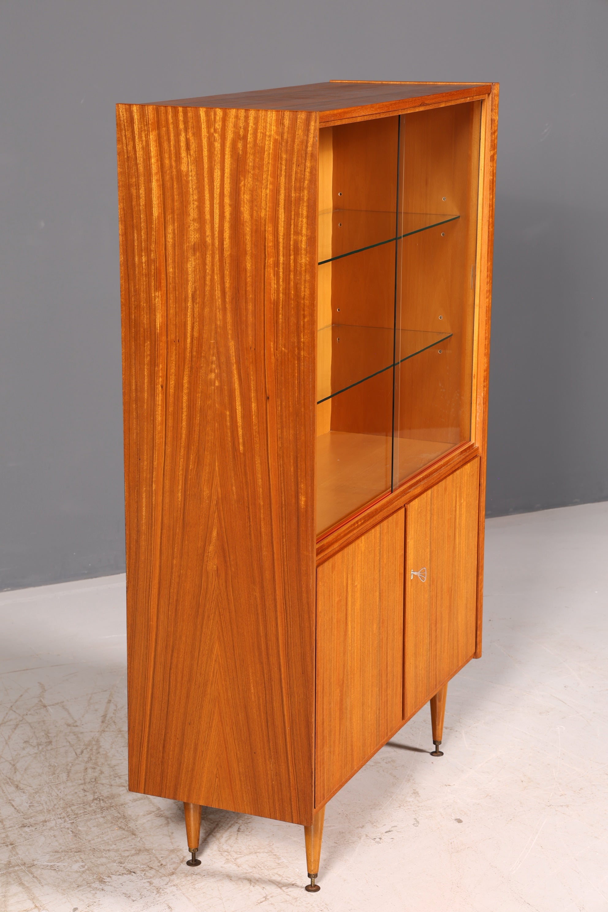Wunderschöne Mid Century Vitrine Bücherschrank Vintage Glasvitrine Highboard Schrank 60er echt Holz