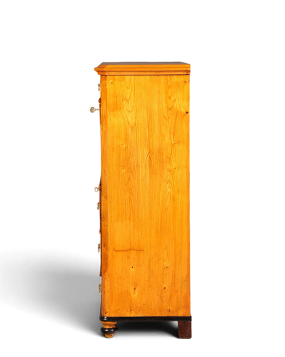 Hauptstadt Möblerei antiker Biedermeier Sekretär aus Echtholz mit schöner Maserung und Messingbeschlägen, Seitenansicht