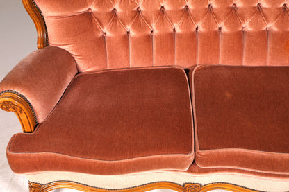 Edles Chippendale Sofa Barock Stil Samt Stoff Couch 3-Sitzer Rococo Antik Polstersofa