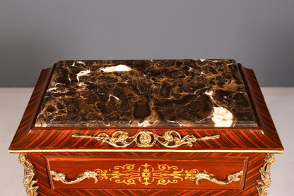 Magnifique buffet haut de style baroque Louis XV, marbre, vertiko, commode marquetée