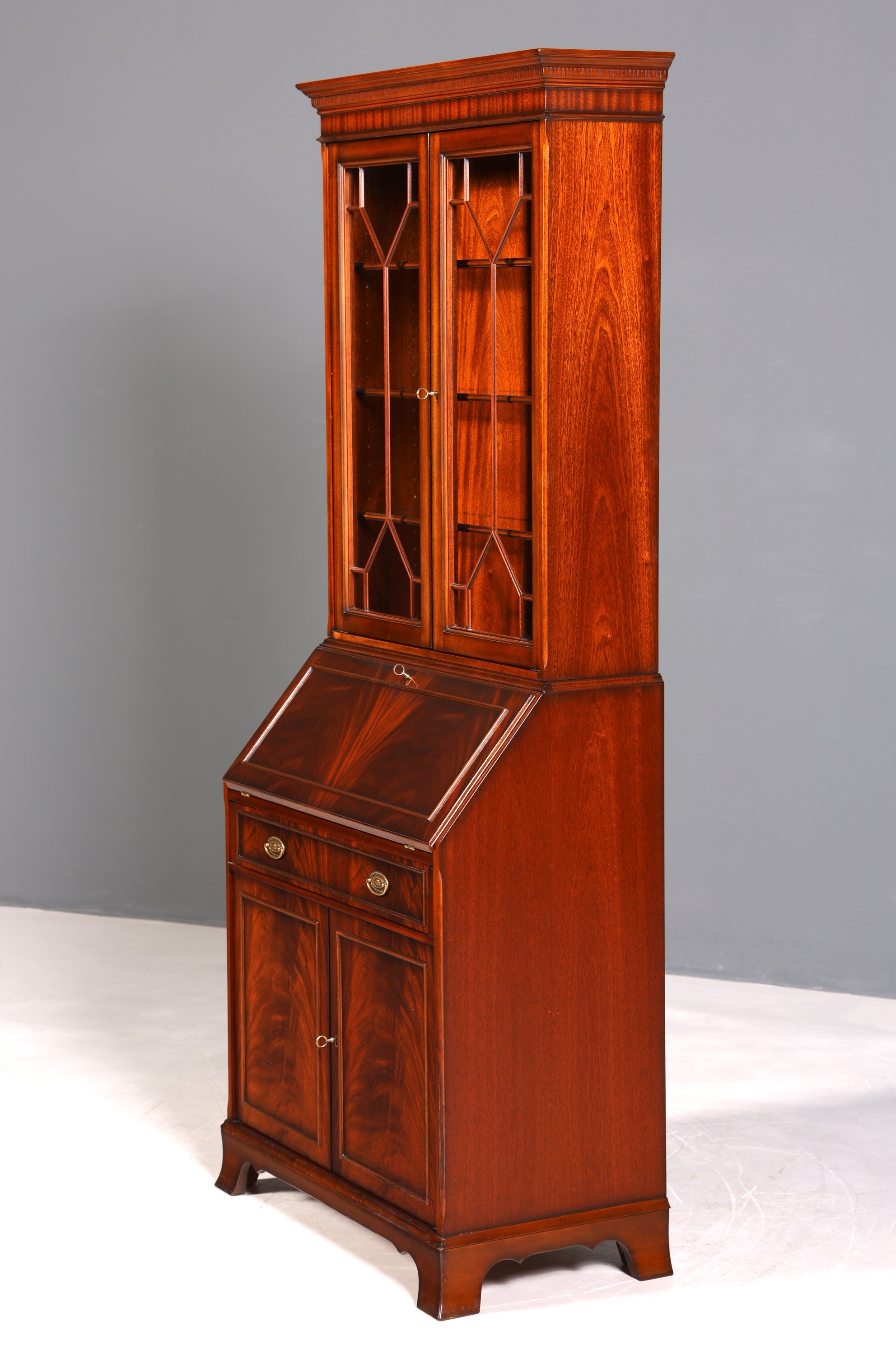 F943 Finish Stilvoller Englischer Sekretär Original Heldense Büro Aufsatzsekretär Eibe Antik 60S Vitrinen Schrank UK