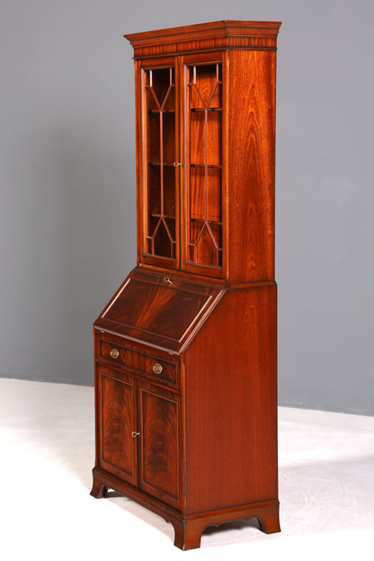 F943 Finish Stilvoller Englischer Sekretär Original Heldense Büro Aufsatzsekretär Eibe Antik 60S Vitrinen Schrank UK