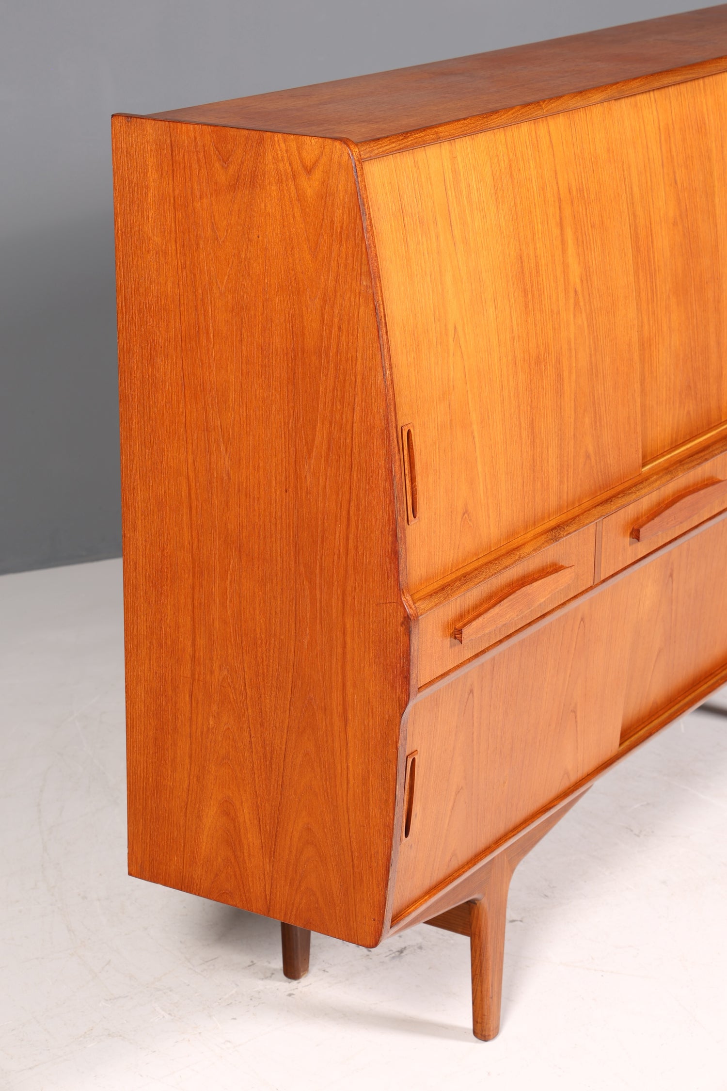 Magnifique buffet haut en teck du milieu du siècle, meuble original PAM Viby J., commode de bureau, meuble bar, années 1960