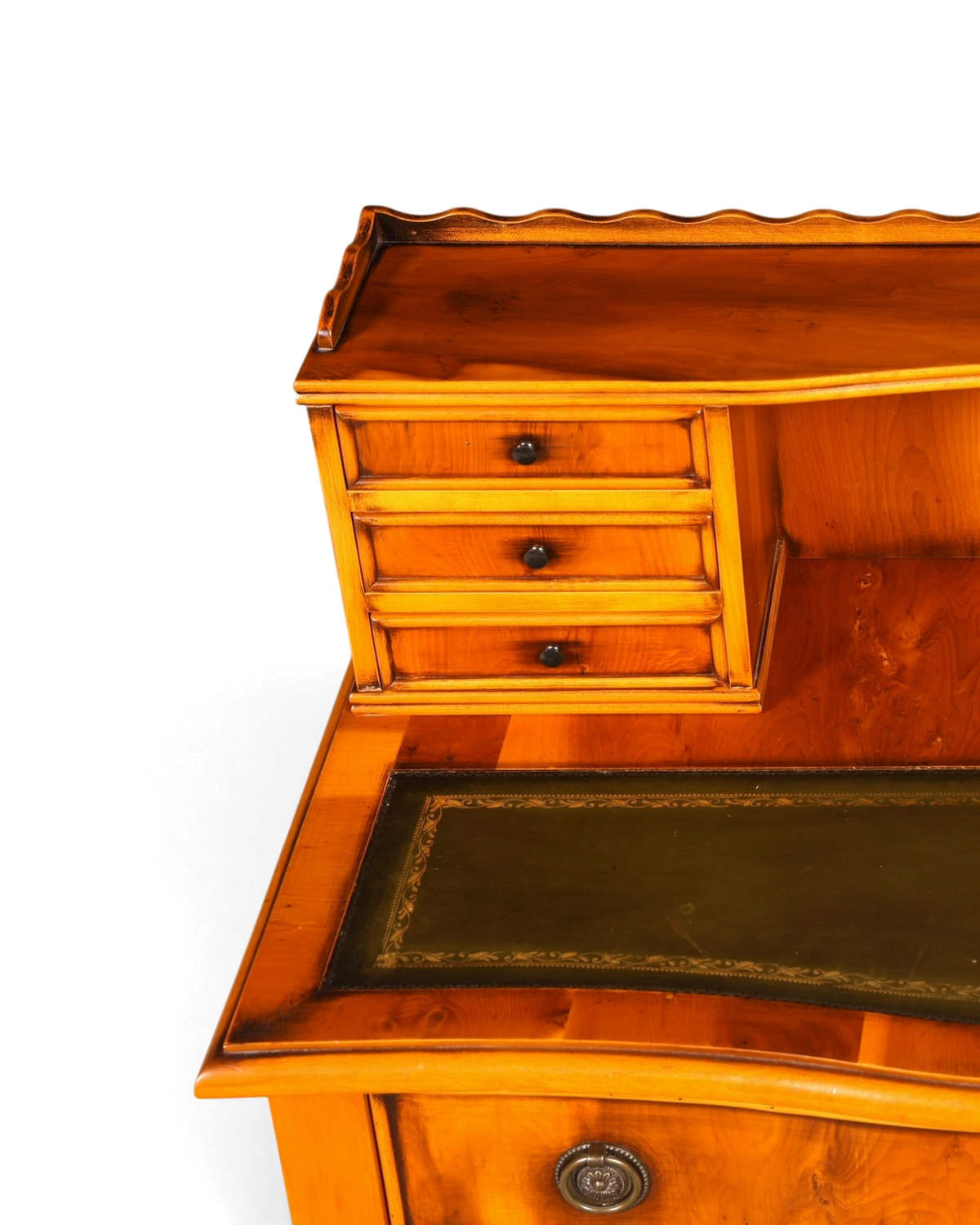 Hauptstadt Möblerei Schreibtisch aus Holz mit H912 Finish, drei Schubladen und grüner Ledereinlage