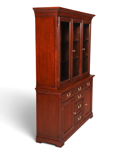 Hauptstadt Möblerei Selva Vitrine Villa Borghese aus massivem dunklem Holz im Antik Stil mit Glasfront und Schubladen