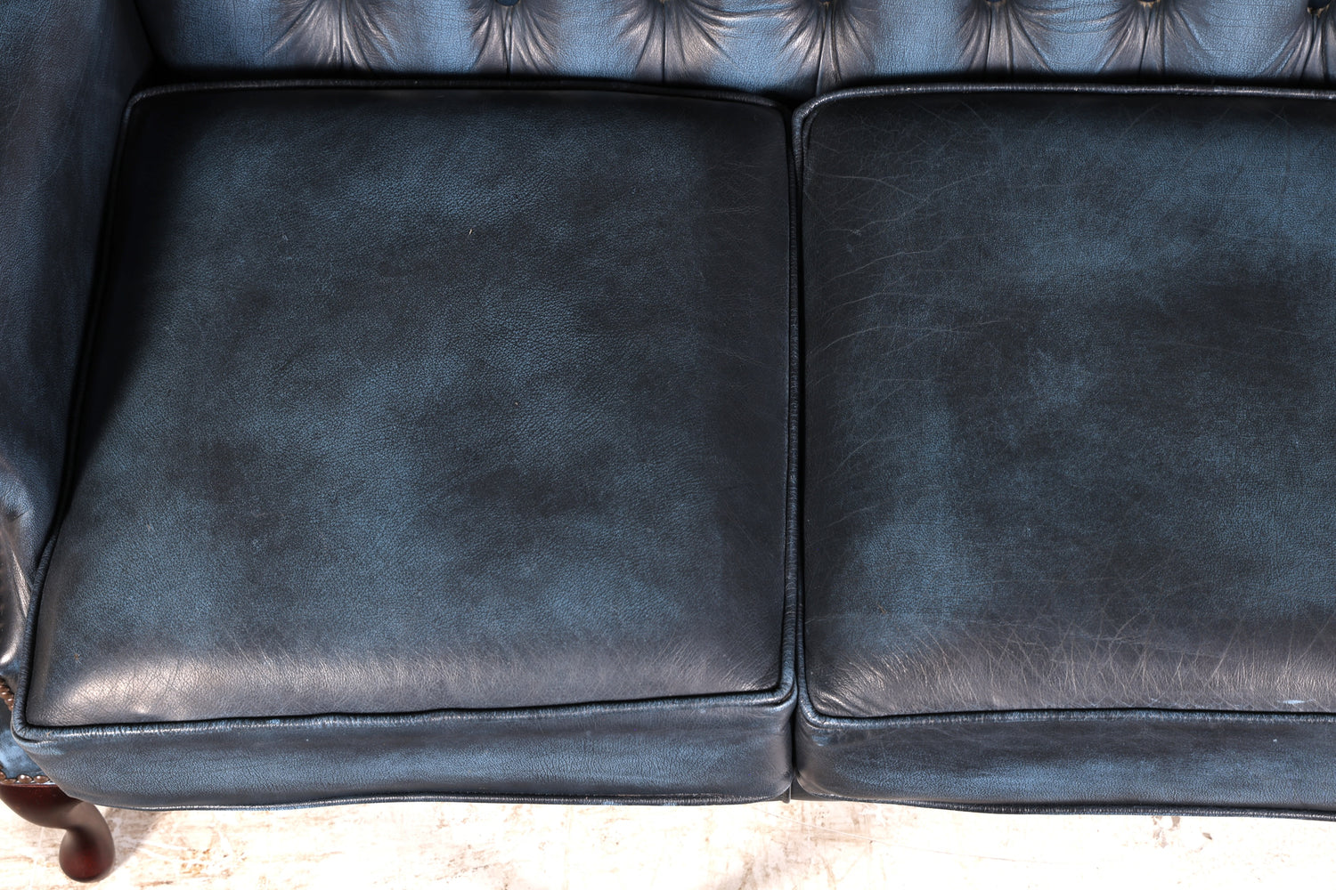 Wunderschönes Original Chesterfield 3-Sitzer Sofa Queen Anne Blau Englische Leder Couch England Polstersofa