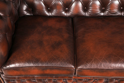 Hauptstadt Möblerei Original Centurion Chesterfield 3-Sitzer Sofa aus braunem Echtleder mit tiefer Knopfheftung