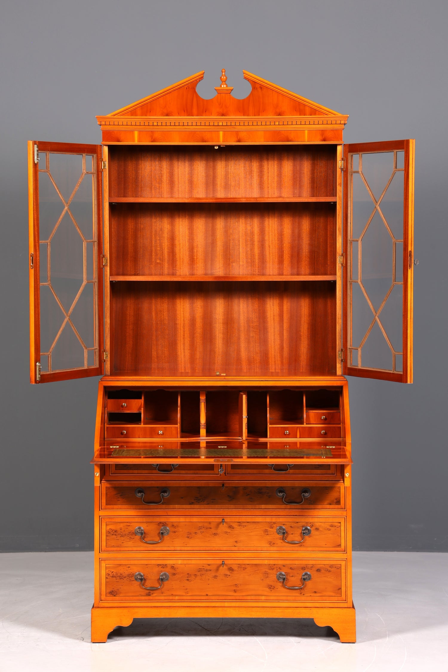 Bureau secrétaire anglais élégant, bureau de bureau, bois d&