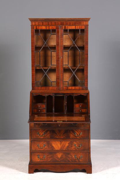 F973 Finish cm Wunderschöner Englischer Sekretär Büro Aufsatzsekretär Antik 60S Vitrinen Schrank UK