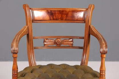 Magnifique fauteuil Chesterfield, chaise secrétaire Anno Dom, chaise de cuisine anglaise en cuir véritable, 1 sur 2