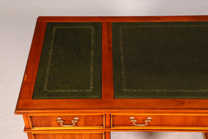 Beautiful English Desk Yew Genuine Leather Top Antique Style Office Desk Executive Desk