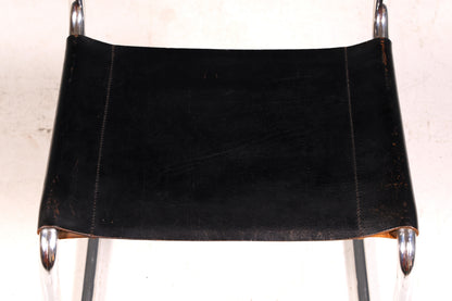 Edler Original Thonet Freischwinger Stuhl Chrom Leder Schwarz Bauhaus Designklassiker Vintage Kragstuhl Esszimmer Stuhl Vintage 1 von 2