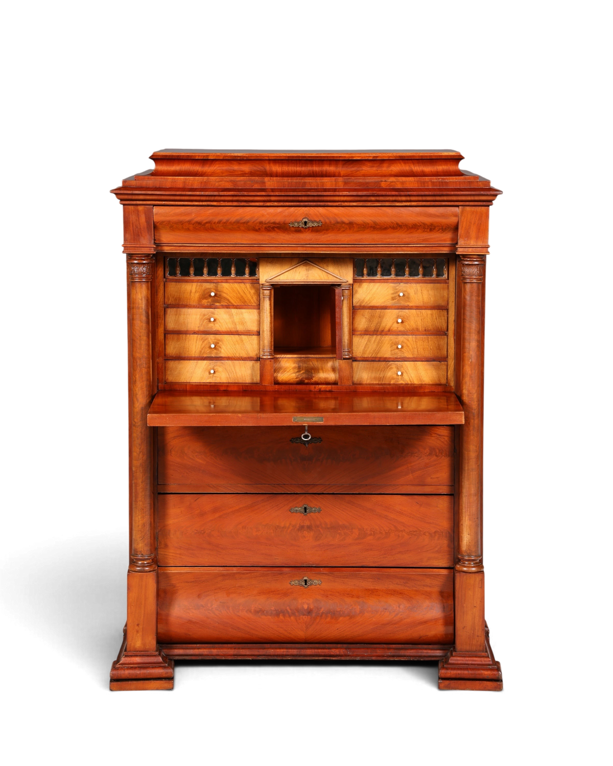 Hauptstadt Möblerei Biedermeier Sekretär aus Echtholz mit ausgeklappter Schreibfläche und Schubladen