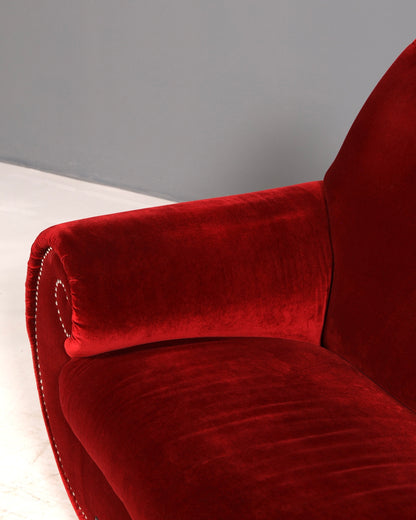 Opulent Bretz Gaudi red velvet designer sofa, 3-seater Baroque Bordeaux velvet couch