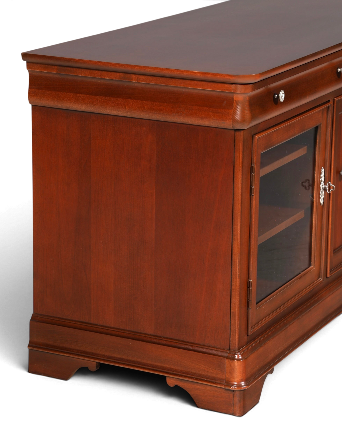 Hauptstadt Möblerei H887 Anrichte aus dunklem Holz mit Glasvitrinentür und klassischem Design
