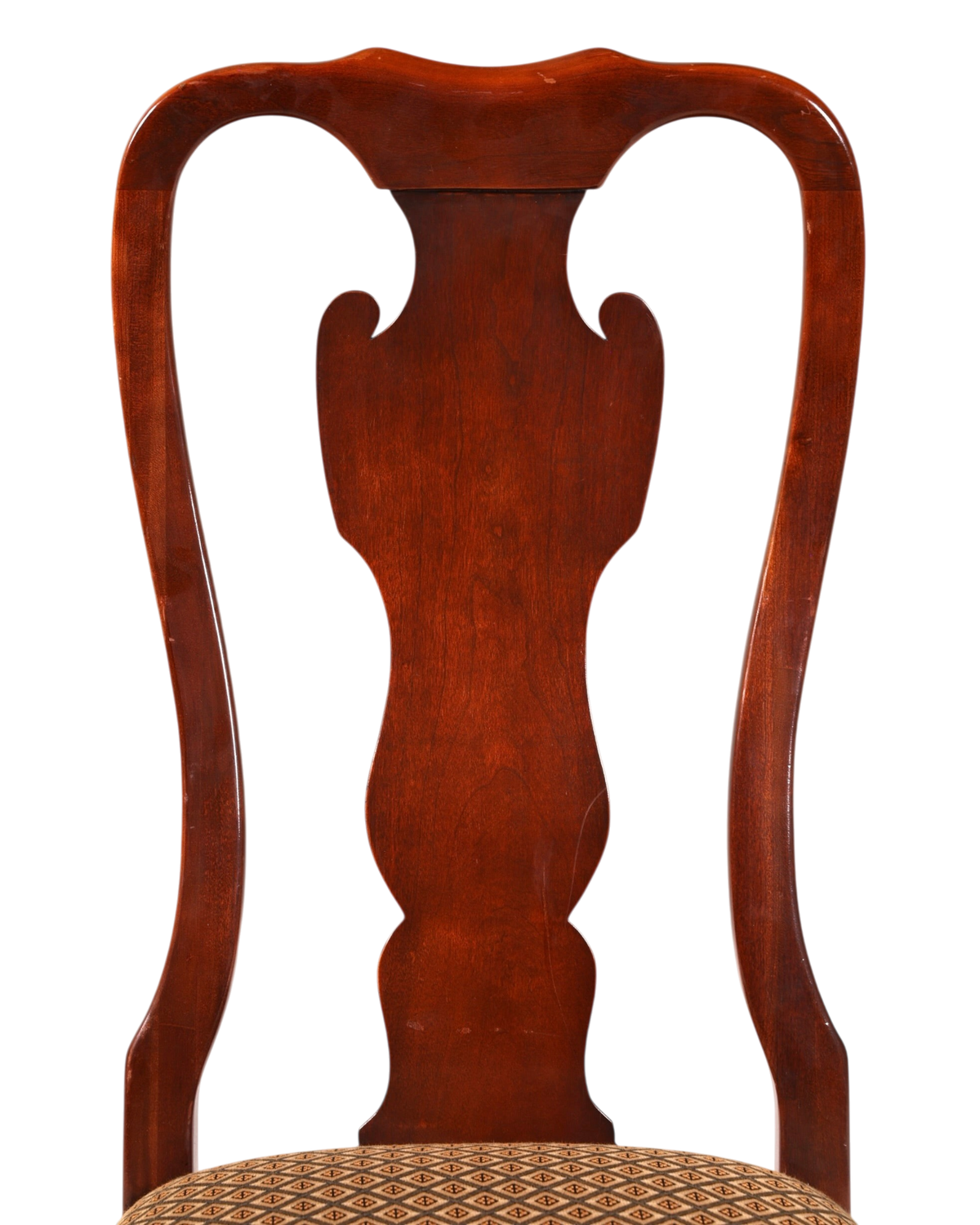 Hauptstadt Möblerei Drexel Heritage Chippendale Stuhl aus dunklem Holz mit gemustertem Sitzpolster