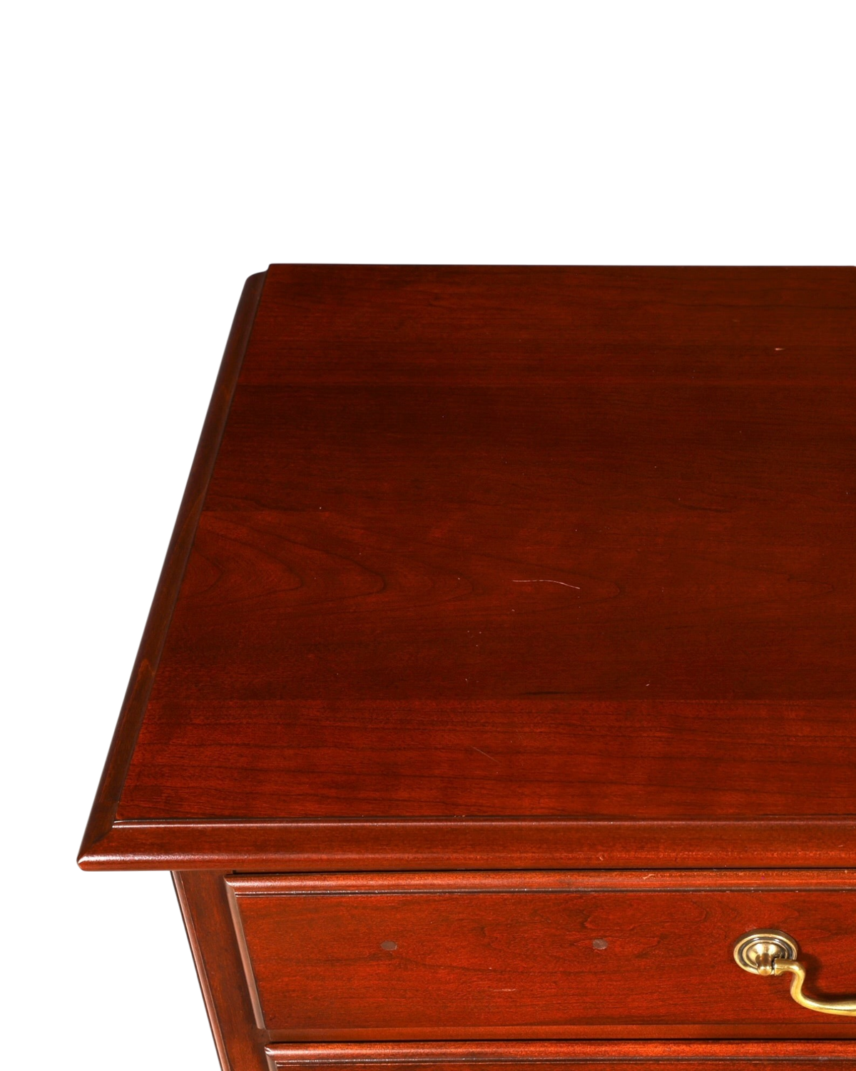 Hauptstadt Möblerei H926 Finish Oberfläche aus dunkelbraunem Holz mit klassischer Maserung und Messinggriff