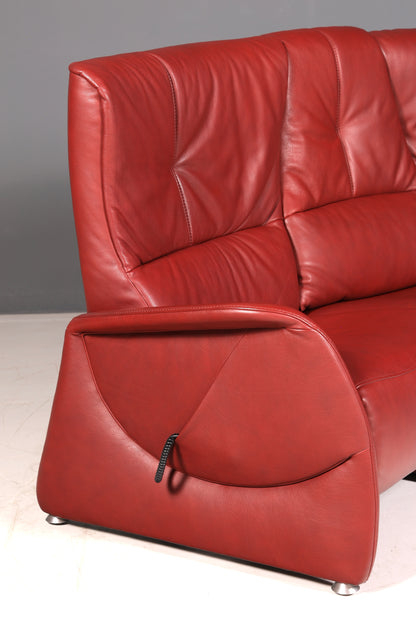 Edles Himolla Ledersofa Trapez 3-Sitzer Echt Leder Rot Relaxsofa Couch Sofa elektrisch verstellbar Vintage