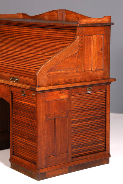 Magnifique secrétaire de style Bauhaus, bureau Art déco, secrétaire à rideau, antiquité vintage en chêne