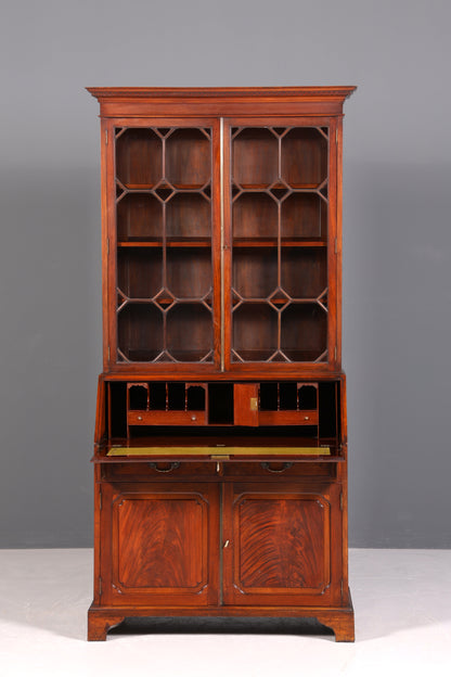 F877 Finish cm Wunderschöner Englischer Sekretär Büro Aufsatzsekretär Antik 60S Vitrinen Schrank UK